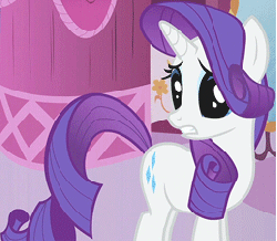 Size: 259x226 | Tagged: safe, screencap, rarity, pony, a dog and pony show, g4, season 1, animated, big eyes, cropped, dilated pupils, female, frown, sad, shivering, solo, standing, talking, vibrating
