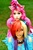 Size: 1536x2304 | Tagged: safe, artist:danishahorusso, artist:pameekawaii, pinkie pie, rainbow dash, human, g4, cosplay, cute, humans riding humans, irl, irl human, photo, pinkie pie riding rainbow dash, pony hat, riding