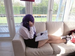 Size: 2048x1536 | Tagged: safe, artist:katb55, rarity, human, g4, book, converse, cosplay, couch, irl, irl human, photo, reading, sitting, solo