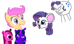 Size: 801x481 | Tagged: safe, pinkie pie, rarity, scootaloo, twilight sparkle, g4, flockdraw, pinkamena diane pie