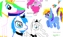 Size: 801x481 | Tagged: safe, pinkie pie, princess celestia, princess luna, rainbow dash, g4, flockdraw