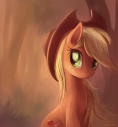 Size: 1200x1286 | Tagged: safe, artist:ajvl, applejack, earth pony, pony, g4, cowboy hat, female, forest, hat, looking at you, mare, sitting, solo, stetson, tree