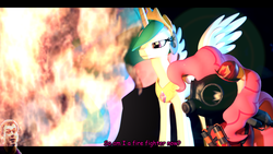 Size: 1366x768 | Tagged: safe, artist:illu-mint, pinkie pie, princess celestia, g4, 3d, dan forden, gmod, mortal kombat, pyro (tf2), team fortress 2