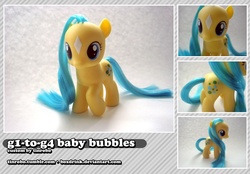 Size: 800x558 | Tagged: safe, artist:tinrobo, bubbles (g1), pony, g1, g4, coat markings, customized toy, facial markings, filly, g1 to g4, generation leap, irl, photo, star (coat marking), toy