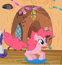 Size: 296x308 | Tagged: safe, screencap, pinkie pie, g4, season 2, secret of my excess, animated, balloon, bouncing, female, gif, jumping, moments before disaster, pinkie bounce, pronking