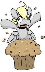 Size: 630x1000 | Tagged: safe, artist:balooga, derpy hooves, pegasus, pony, g4, female, food, giant muffin, mare, micro, muffin