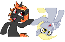 Size: 700x450 | Tagged: safe, edit, derpy hooves, oc, oc:incendia, pony, unicorn, fanfic:antipodes, g4, fanfic, hoofbump, recolor