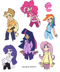 Size: 1834x2195 | Tagged: safe, artist:luigirivera, applejack, fluttershy, pinkie pie, rainbow dash, rarity, twilight sparkle, human, g4, dark skin, humanized, mane six, simple background, white background