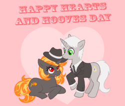 Size: 950x800 | Tagged: safe, oc, oc only, oc:incendia, oc:tick, pony, unicorn, fanfic:antipodes, fanfic, female, hearts and hooves day, male, oc x oc, shipping, straight, valentine's day