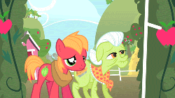 Size: 500x281 | Tagged: safe, screencap, big macintosh, granny smith, earth pony, pony, g4, the cutie mark chronicles, animated, colt, crying, male, stallion, younger