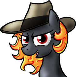 Size: 560x568 | Tagged: safe, oc, oc only, oc:incendia, ghost, pony, unicorn, fanfic:antipodes, cowboy, cowboy hat, fanfic, hat, parody, ponified, solo, stetson