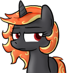 Size: 270x295 | Tagged: safe, oc, oc only, oc:incendia, pony, unicorn, fanfic:antipodes, annoyed, colored pupils, fanfic, irritated, looking away, simple background, solo, transparent background