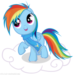 Size: 7000x7006 | Tagged: dead source, safe, artist:eugene-joe-c, rainbow dash, pony, g4, absurd resolution, clothes, cloud, cute, dashabetes, female, filly, filly rainbow dash, on a cloud, scarf, simple background, solo, starry eyes, transparent background, vector, wingding eyes, younger