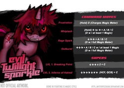 Size: 707x500 | Tagged: safe, artist:mysteryezekude, twilight sparkle, fighting is magic, g4, evil twilight, moves list