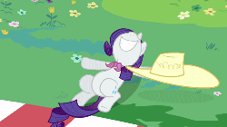 Size: 500x281 | Tagged: safe, screencap, rarity, pony, a canterlot wedding, g4, season 2, animated, female, flower, gif, grass, grin, happy, hat, picnic, smiling, solo, swoon