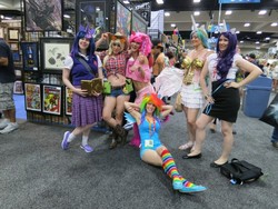 Size: 950x713 | Tagged: safe, applejack, pinkie pie, princess celestia, rainbow dash, rarity, twilight sparkle, human, g4, belly button, cosplay, irl, irl human, photo