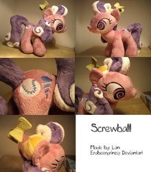 Size: 1566x1782 | Tagged: safe, artist:erdbeerprinz, screwball, pony, g4, customized toy, cute, doll, hat, irl, photo, plushie, propeller hat, screwbutt, side view, swirly eyes, toy