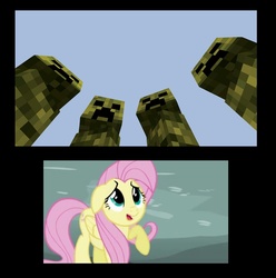 Size: 1169x1178 | Tagged: safe, edit, edited screencap, screencap, fluttershy, pegasus, pony, g4, creeper (minecraft), cute, female, mare, minecraft, monster, shy