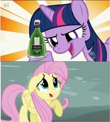 Size: 788x881 | Tagged: safe, fluttershy, twilight sparkle, g4, absinthe, alcohol, artifact, food