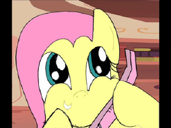 Size: 704x528 | Tagged: safe, artist:esprites, fluttershy, pegasus, pony, g4, cape fear, golden oaks library, happy, phone, smiling, solo