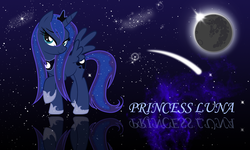 Size: 2000x1200 | Tagged: safe, artist:zibags, princess luna, pony, g4, female, moon, shooting star, solo, wallpaper, wet mane