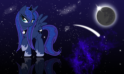 Size: 2000x1200 | Tagged: safe, artist:zibags, princess luna, pony, g4, female, moon, shooting star, solo, wallpaper, wet mane