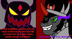 Size: 1213x662 | Tagged: safe, artist:ian2x4, king sombra, oc, oc:dark shadow, g4, season 3, the crystal empire, oc villain