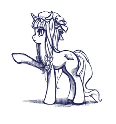 Size: 467x500 | Tagged: safe, artist:chio-kami, pony, frown, patchouli knowledge, pointing, ponified, profile, raised hoof, sketch, solo, touhou