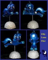 Size: 4336x5424 | Tagged: safe, artist:madponyscientist, princess luna, pony, g4, absurd resolution, customized toy, cute, female, filly, flying, irl, moon, photo, sculpture, solo, woona, younger