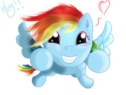 Size: 900x675 | Tagged: safe, artist:pon-ea, rainbow dash, g4, heart, hug, incoming hug