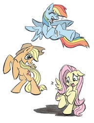 Size: 900x1165 | Tagged: safe, artist:kuroi-wolf, applejack, fluttershy, rainbow dash, g4