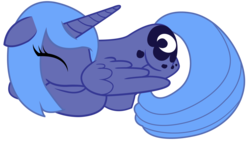 Size: 1680x945 | Tagged: safe, artist:nimaru, princess luna, alicorn, pony, g4, cute, eyes closed, female, floppy ears, lunabetes, mare, missing accessory, prone, s1 luna, simple background, sleeping, solo, transparent background, vector