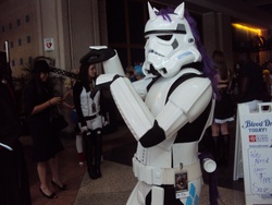 Size: 2592x1944 | Tagged: artist needed, safe, artist:spartan049820, rarity, human, unicorn, g4, cosplay, crossover, customized toy, ears, horn, irl, irl human, photo, star wars, stormtrooper