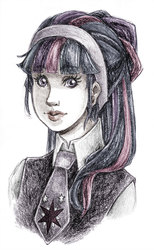 Size: 554x900 | Tagged: safe, artist:alienfirst, twilight sparkle, human, g4, humanized, solo, traditional art