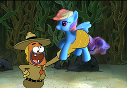 Size: 1069x742 | Tagged: safe, artist:la souffrance, rainbow dash, g4, club spongebob, derp, irl, magic conch, photo, spongebob squarepants, toy