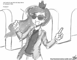 Size: 1000x778 | Tagged: safe, artist:johnjoseco, princess luna, human, g4, female, gangnam style, grayscale, humanized, monochrome, rickroll, solo, troll, trolling