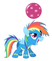 Size: 1224x1440 | Tagged: safe, artist:yikomega, rainbow dash, pegasus, pony, g4, ball, female, filly, filly rainbow dash, simple background, solo, transparent background, wonderbolts uniform, younger