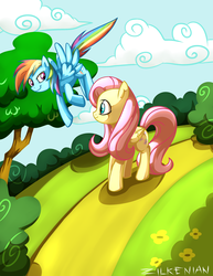 Size: 2449x3173 | Tagged: safe, artist:zilkenian, fluttershy, rainbow dash, g4