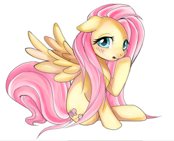 Size: 1149x927 | Tagged: safe, artist:mesunari, fluttershy, pony, g4, blushing, female, solo