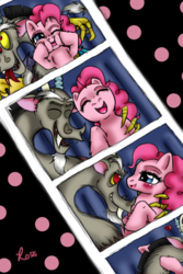 Size: 600x900 | Tagged: safe, artist:vampire-angel13, discord, pinkie pie, g4, female, kissing, male, photo, photo booth, pictures, ship:discopie, shipping, straight