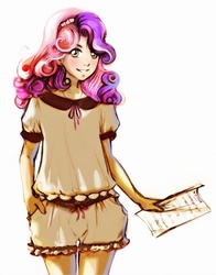 Size: 627x800 | Tagged: safe, artist:yanabau, sweetie belle, human, g4, female, humanized, sheet music, solo
