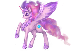 Size: 1024x724 | Tagged: safe, artist:elkaart, princess cadance, alicorn, pony, g4, armor, crystal, crystal guard armor, ethereal mane, female, nightmare, nightmare cadance, nightmare heart, nightmarified, raised hoof, slit pupils, solo, spread wings