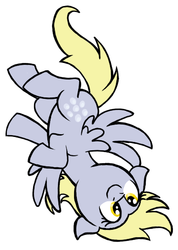 Size: 387x544 | Tagged: safe, artist:darlimondoll, derpy hooves, pegasus, pony, g4, cute, derpabetes, female, gray coat, mare, simple background, smiling, solo, upside down, white background, yellow mane