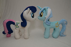 Size: 800x530 | Tagged: safe, artist:makeshiftwings30, bon bon, lyra heartstrings, sweetie drops, g4, irl, photo, plushie