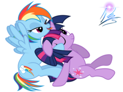 Size: 8000x6000 | Tagged: safe, artist:nightmaremoons, rainbow dash, twilight sparkle, pegasus, pony, unicorn, g4, absurd resolution, alternate hairstyle, cute, female, horn, horn licking, lesbian, licking, mare, ship:twidash, shipping, show accurate, simple background, transparent background, unicorn twilight, vector
