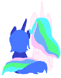 Size: 538x685 | Tagged: safe, princess celestia, princess luna, alicorn, pony, g4, 1000 hours in ms paint, flockdraw, ms paint, s1 luna, simple background, sitting, white background