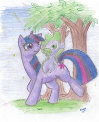 Size: 3488x4299 | Tagged: safe, artist:banami-luv, spike, twilight sparkle, g4, traditional art