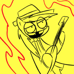 Size: 700x700 | Tagged: safe, artist:ponehanon, banjo, fire, musical instrument, superjail, warden