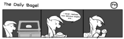 Size: 1280x404 | Tagged: safe, artist:tetrapony, derpy hooves, pegasus, pony, comic:the daily derp, g4, bagel, comic, female, mare, monochrome, solo, the daily bagel