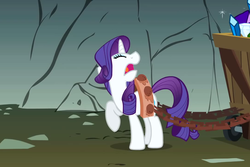 Size: 960x640 | Tagged: safe, screencap, rarity, pony, unicorn, a dog and pony show, g4, cart, complaining, eyes closed, female, harness, mare, marshmelodrama, nose in the air, raised hoof, rarity being rarity, solo, tack